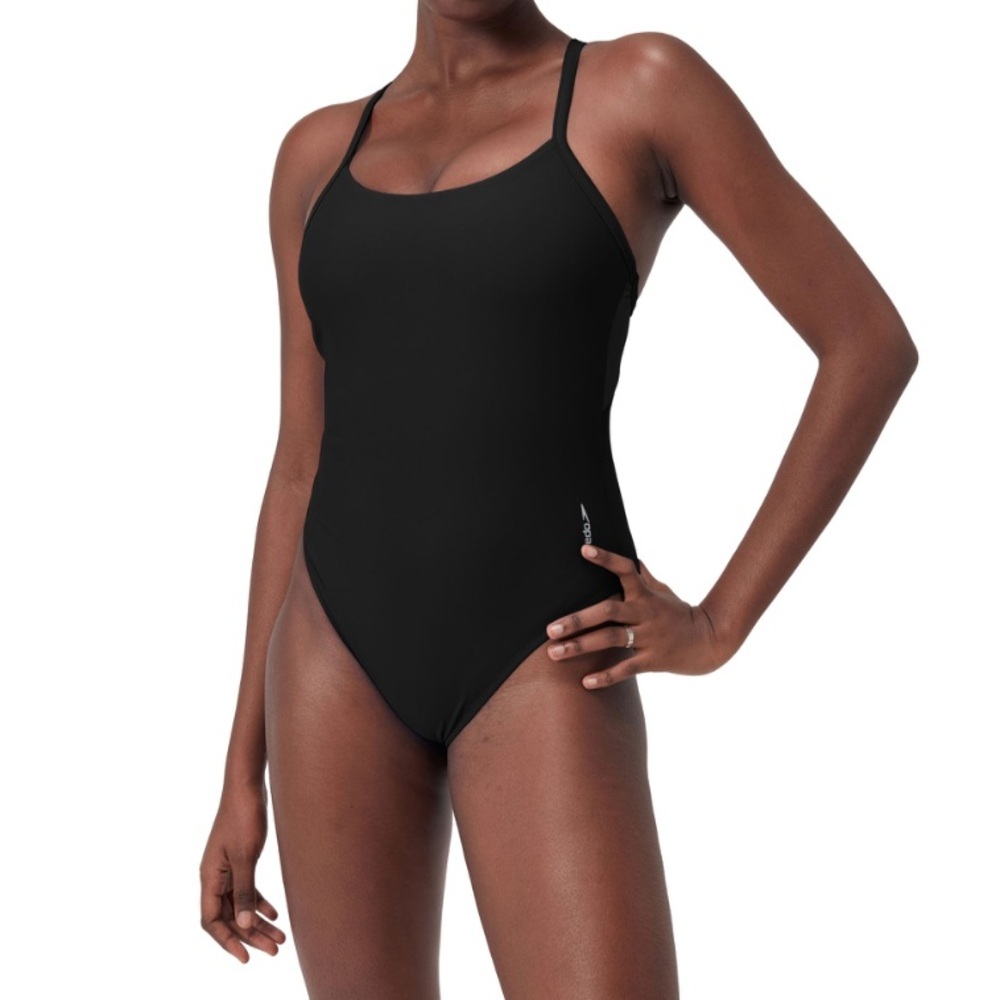NWT** SPEEDO SIS ColorBlock Racerback One Piece Swimsuit | L | Black